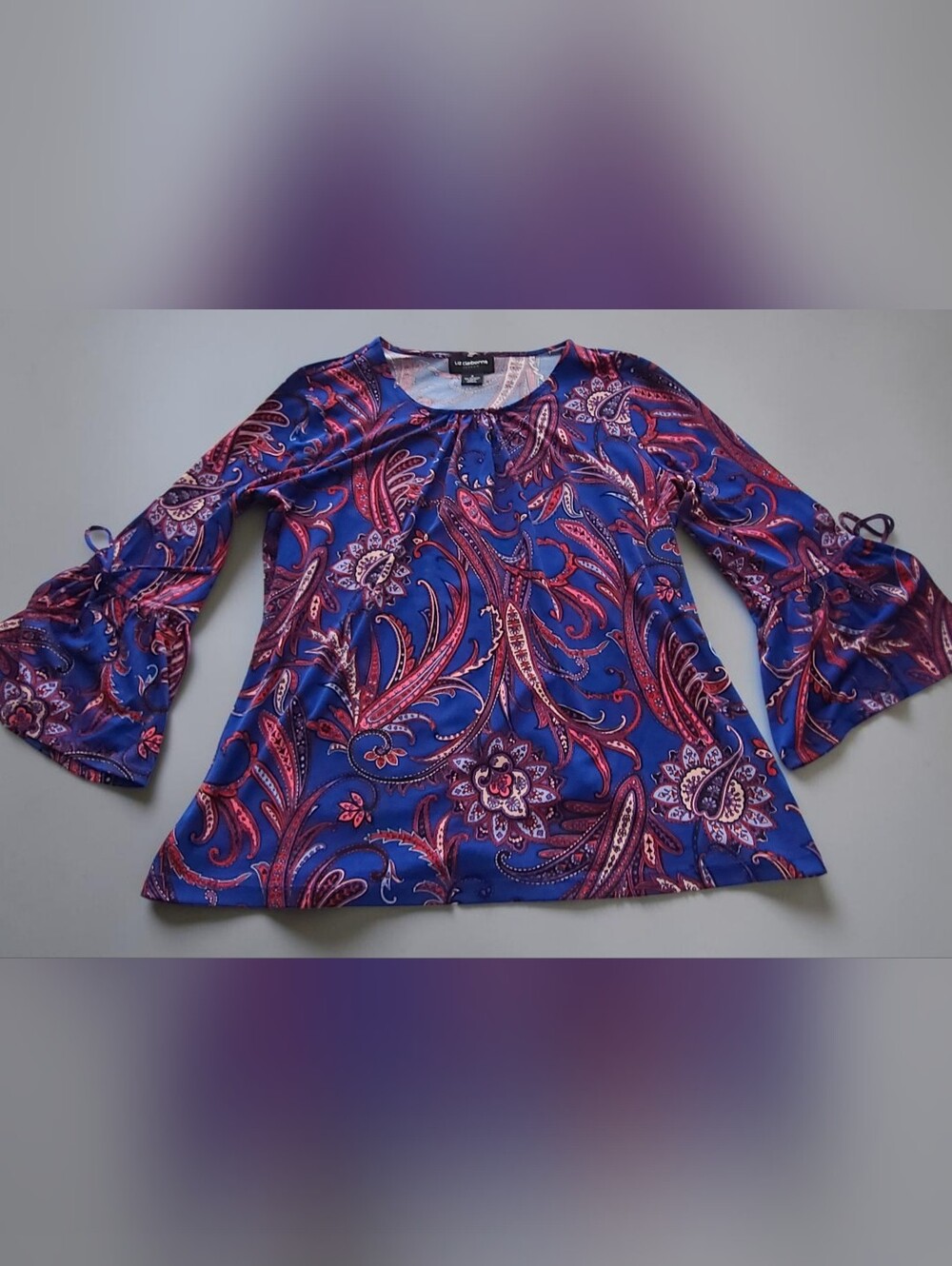 Liz Claiborne Blue with Red & Pink Paisley Long-Sleeve Tunic